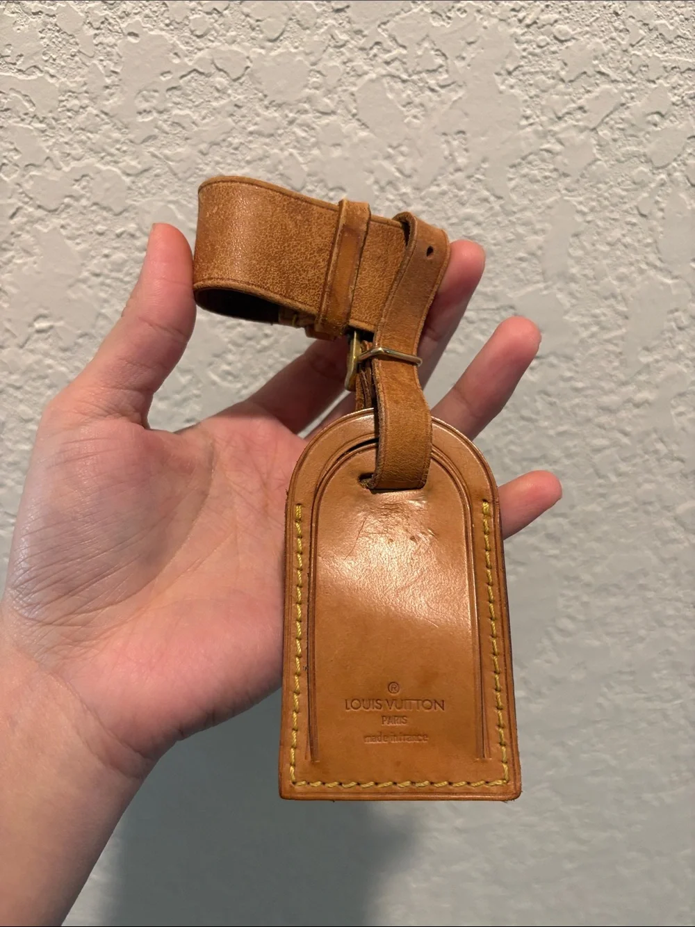 Louis Vuitton Tan Leather Luggage Tag with Strap